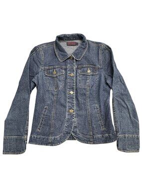 Tribal Denim Jean Jacket Womens Size 8 Blue Button Up Pockets Long Sleeve Collar